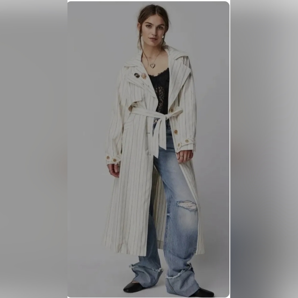 Free People Linen Blend Trench White